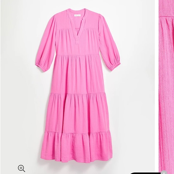 Lou & Grey Loft Small Cotton Tiered Dress Pink Pockets Maxi Travel - Picture 2 of 13